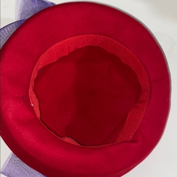 Red Hat Society Purple Ribbon Flower Derby Wool Hat Fall Warm Party Vacation - Picture 12 of 16